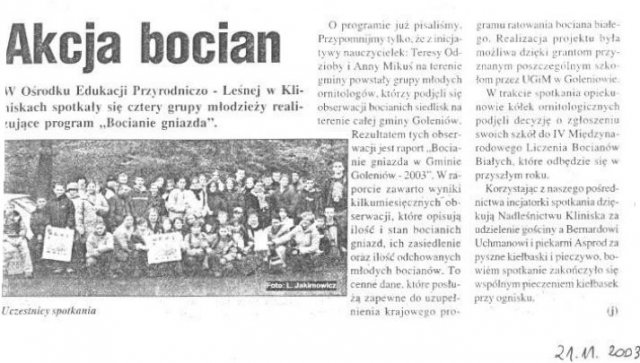 "Akcja bocian" - Gazeta Goleniowska z dn. 21.11.2003